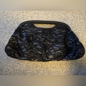 EUC The Limited black beaded frame clutch